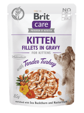 Brit Care Cat Aliment Humide Chat Kitten. Fillets in Gravy with Tender Turkey 85 G